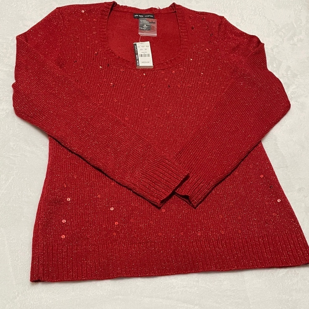 New York & Company Sequin Red Knit Sweater Sz Medium